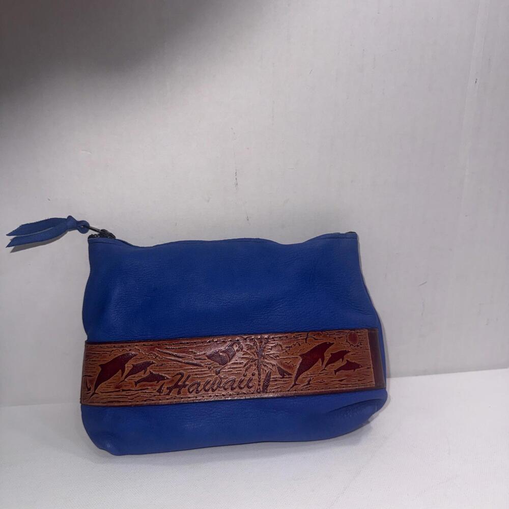 Aloha From Hawaii Dyed Leather Embellished Zip Wristlet Coin Purse Wooden Fish - Picture 11 of 14